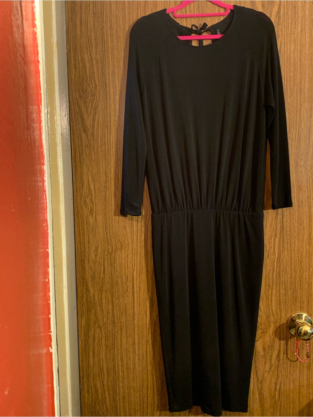 Zara Black Long-Sleeve Midi Dress with Open Back and Tie